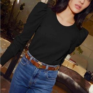 Nation LTD Romy Black Long Sleeve Top Puff Sleeves NWOT